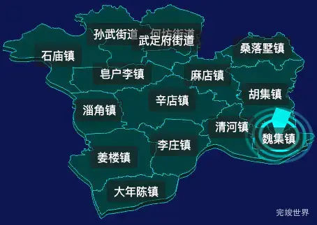 threejs滨州市惠民县geoJson地图3d地图CSS2D外加旋转棱锥