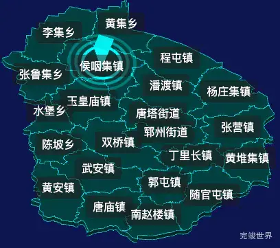 threejs菏泽市郓城县geoJson地图3d地图CSS2D外加旋转棱锥