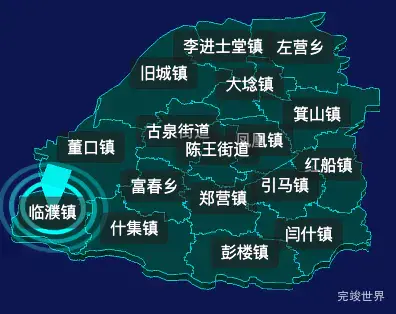 threejs菏泽市鄄城县geoJson地图3d地图CSS2D外加旋转棱锥