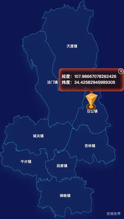 echarts宝鸡市扶风县geoJson地图根据经纬度显示自定义html弹窗