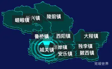 threejs咸阳市三原县geoJson地图3d地图CSS2D外加旋转棱锥