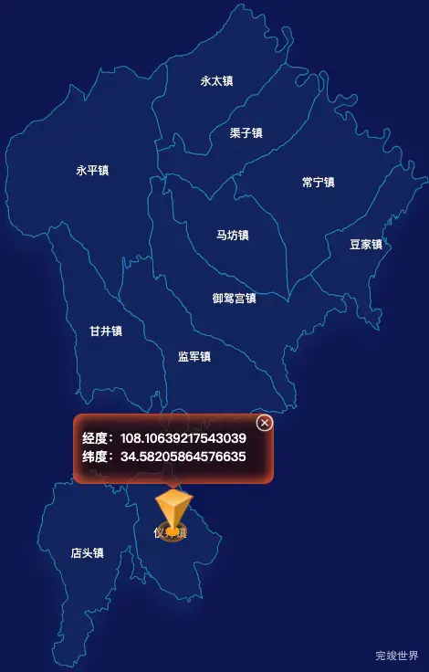 echarts咸阳市永寿县geoJson地图根据经纬度显示自定义html弹窗