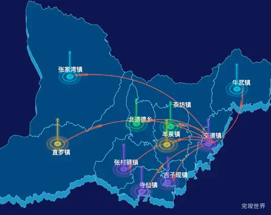 echarts延安市富县geoJson地图飞线图