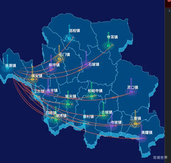 echarts商洛市洛南县geoJson地图迁徙图