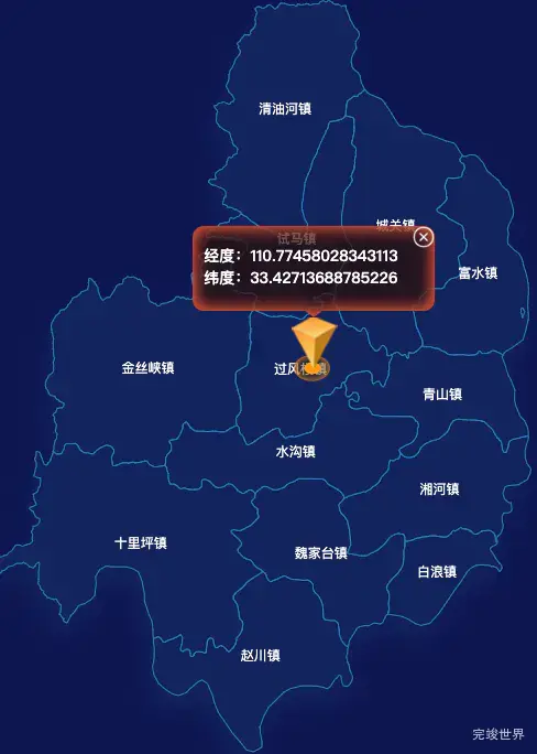 echarts商洛市商南县geoJson地图根据经纬度显示自定义html弹窗