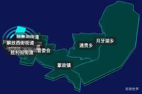 threejs银川市兴庆区geoJson地图3d地图CSS2D外加旋转棱锥