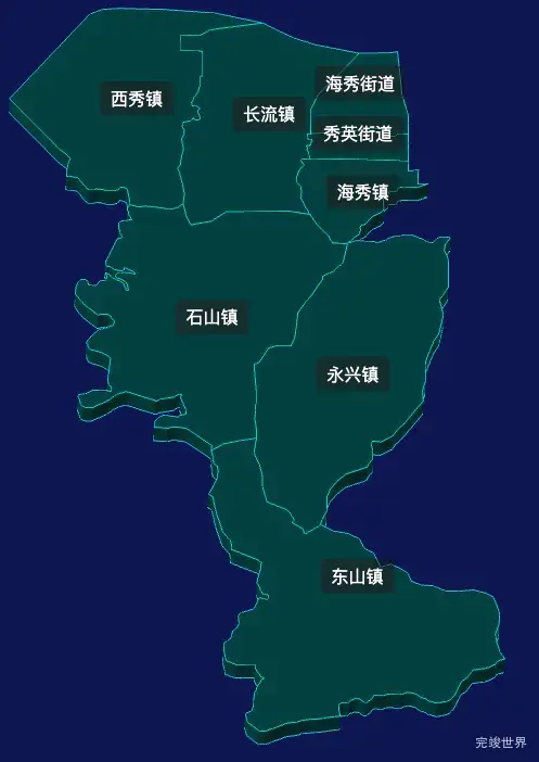 threejs海口市秀英区geoJson地图3d地图css2d标签