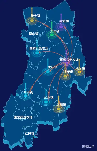 echarts澄迈县geoJson地图飞线图