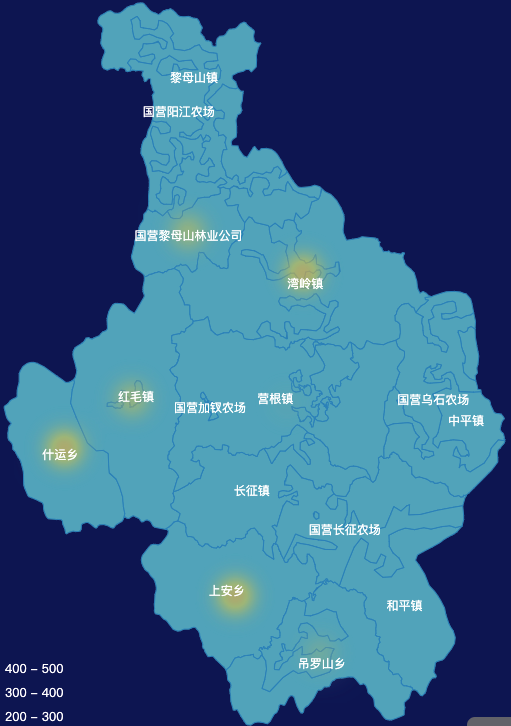 echarts琼中黎族苗族自治县geoJson地图热力图代码演示 - 完竣世界