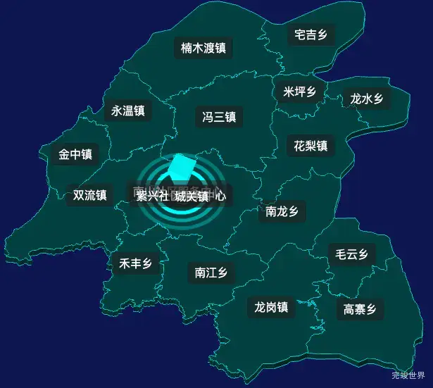 threejs贵阳市开阳县geoJson地图3d地图CSS2D外加旋转棱锥