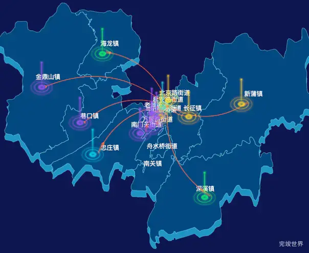 echarts遵义市红花岗区geoJson地图迁徙图