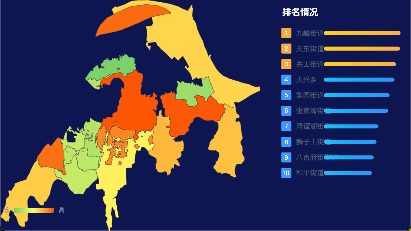 echarts 武汉市洪山区geoJson地图地图排行榜效果