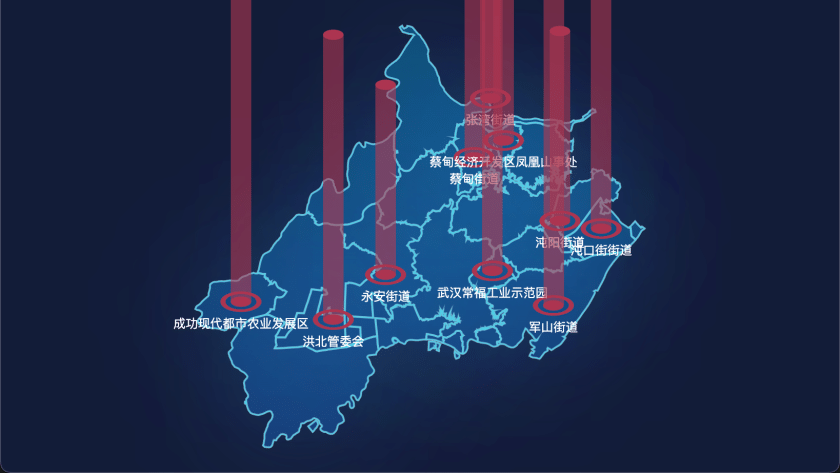 echarts 武汉市蔡甸区geoJson地图添加柱状图