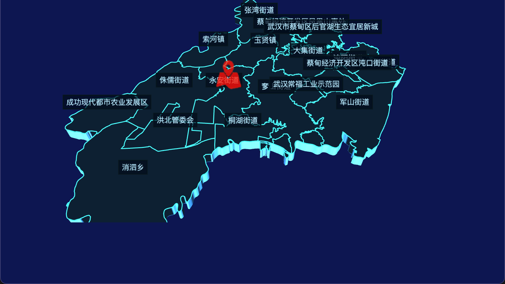 echarts 武汉市蔡甸区geoJson地图3d地图自定义图标