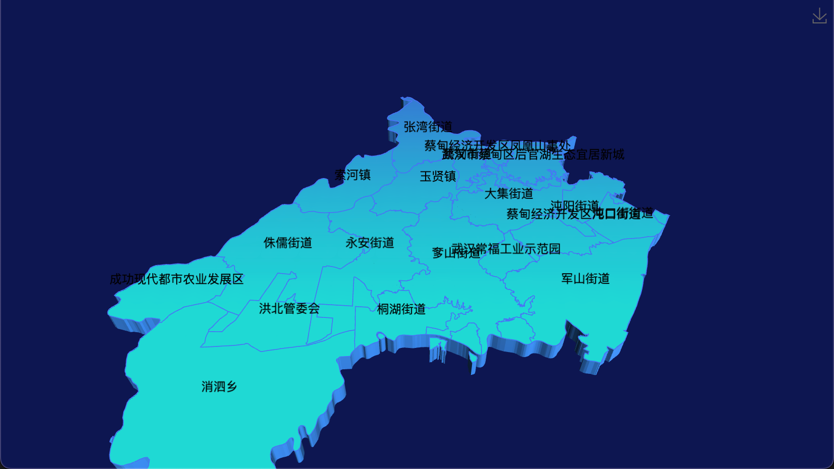 echarts 武汉市蔡甸区geoJson地图3d地图实现渐变效果