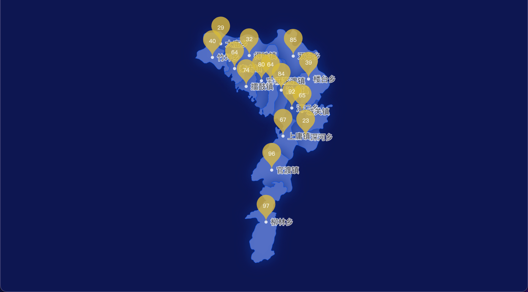 10 echarts 十堰市竹山县geoJson地图水滴状气泡图