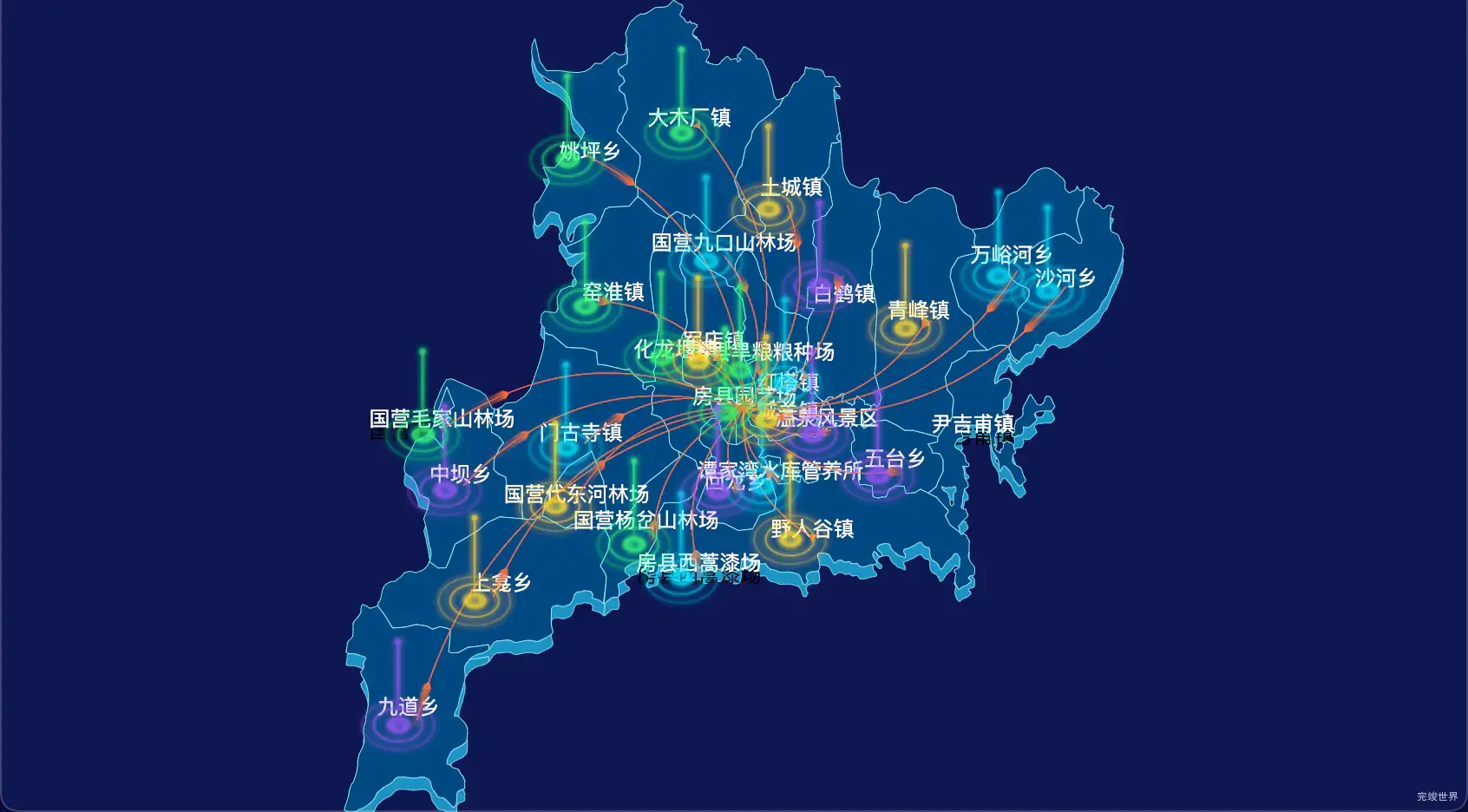 十堰市房县GeoJSON地图飞线图