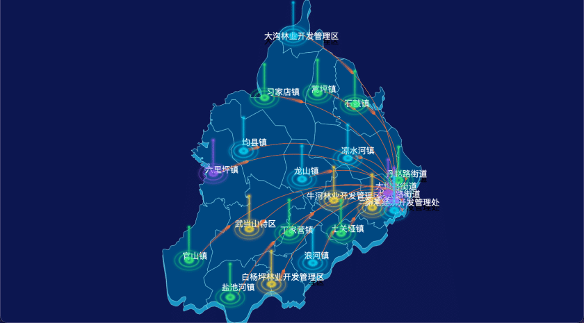 丹江口市GeoJSON地图的飞线效果