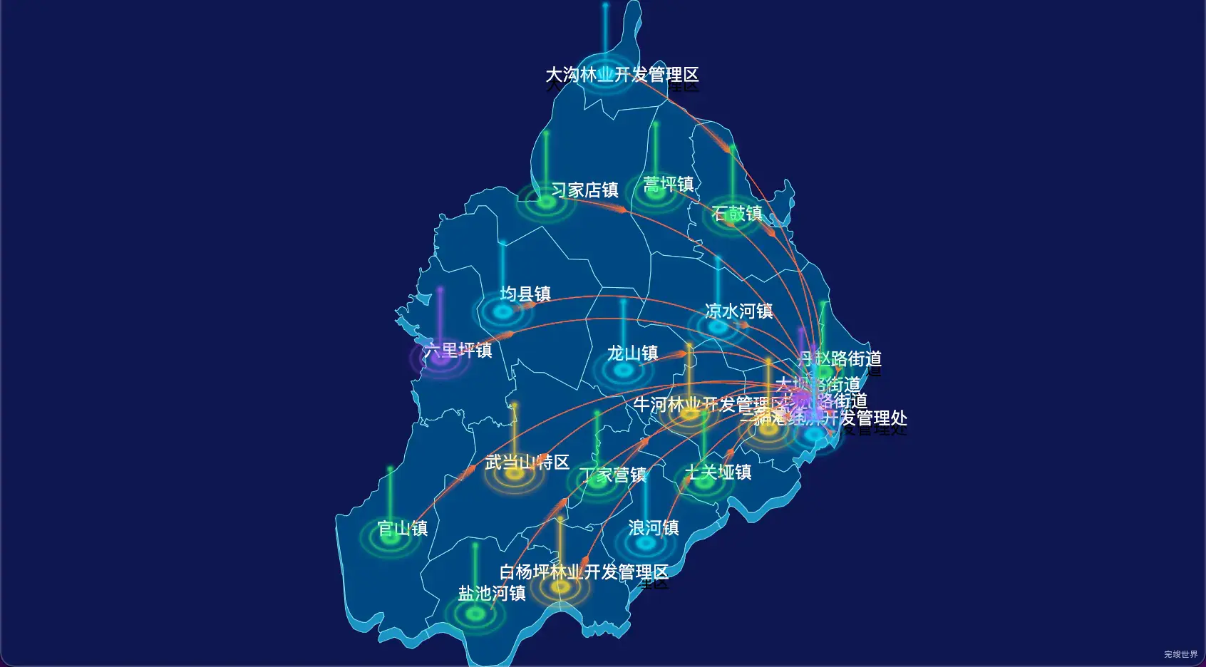 丹江口市GeoJSON地图的飞线效果