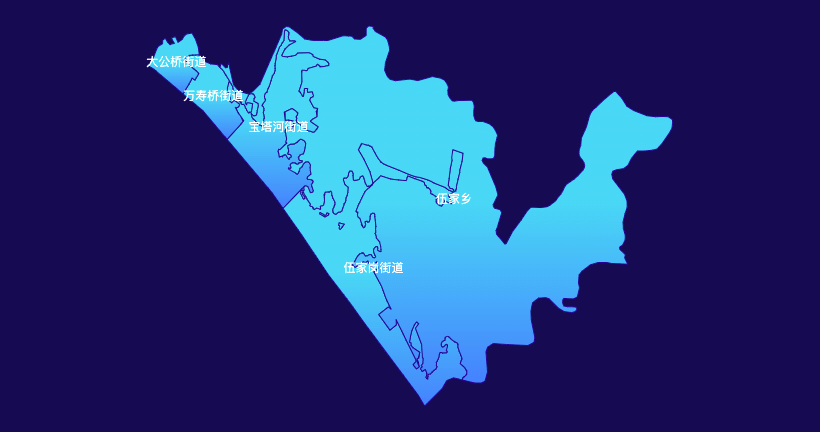 宜昌市伍家岗区GeoJSON地图局部颜色渐变
