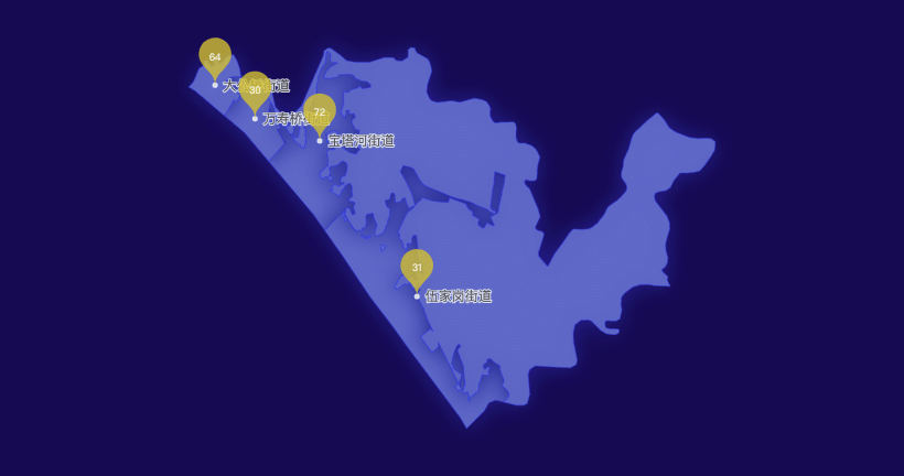 宜昌市伍家岗区GeoJSON地图水滴状气泡图