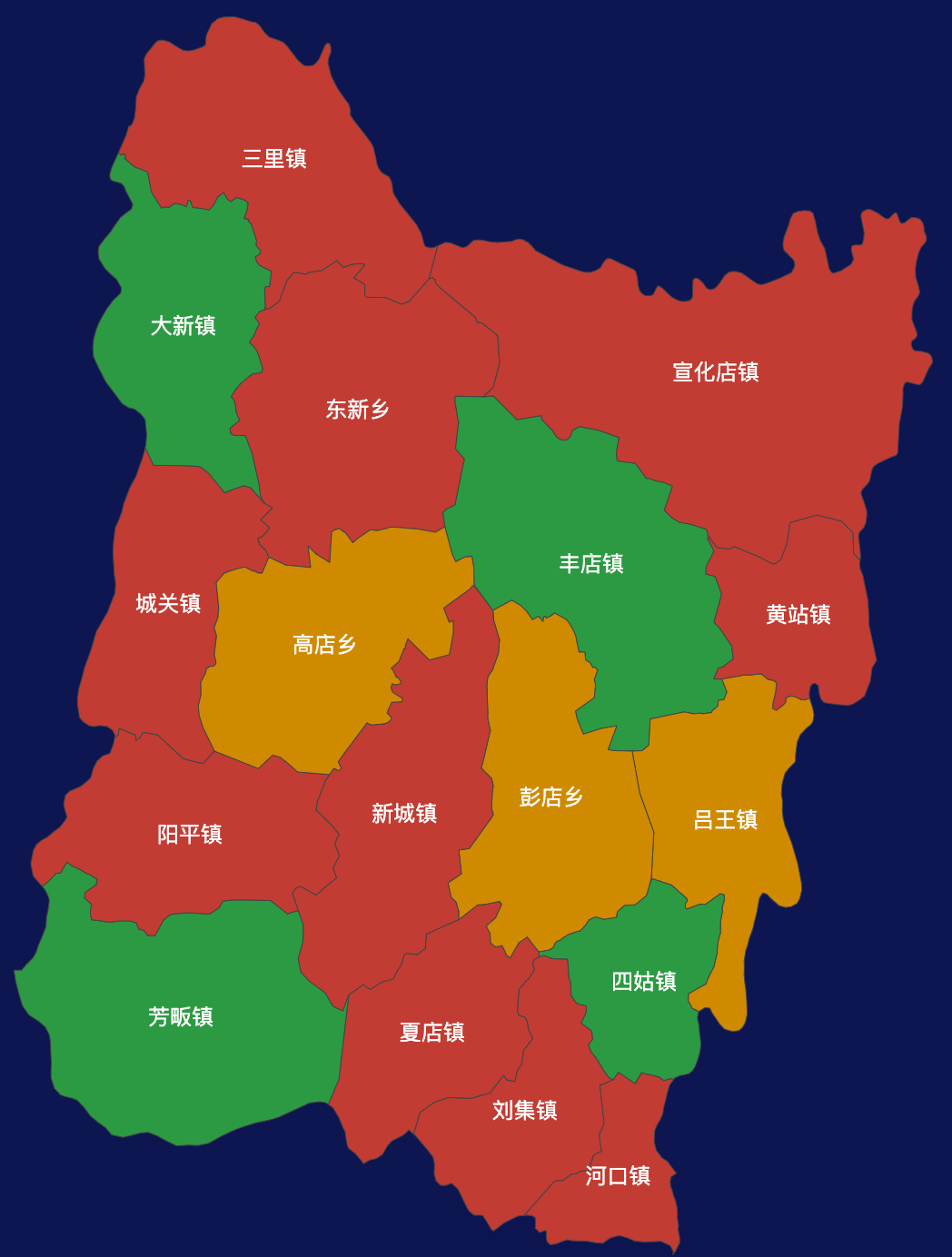 echarts孝感市大悟县geoJson地图局部颜色渐变实例代码