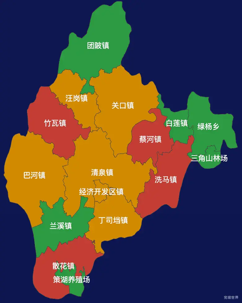 echarts黄冈市浠水县geoJson地图地图下钻展示效果实例