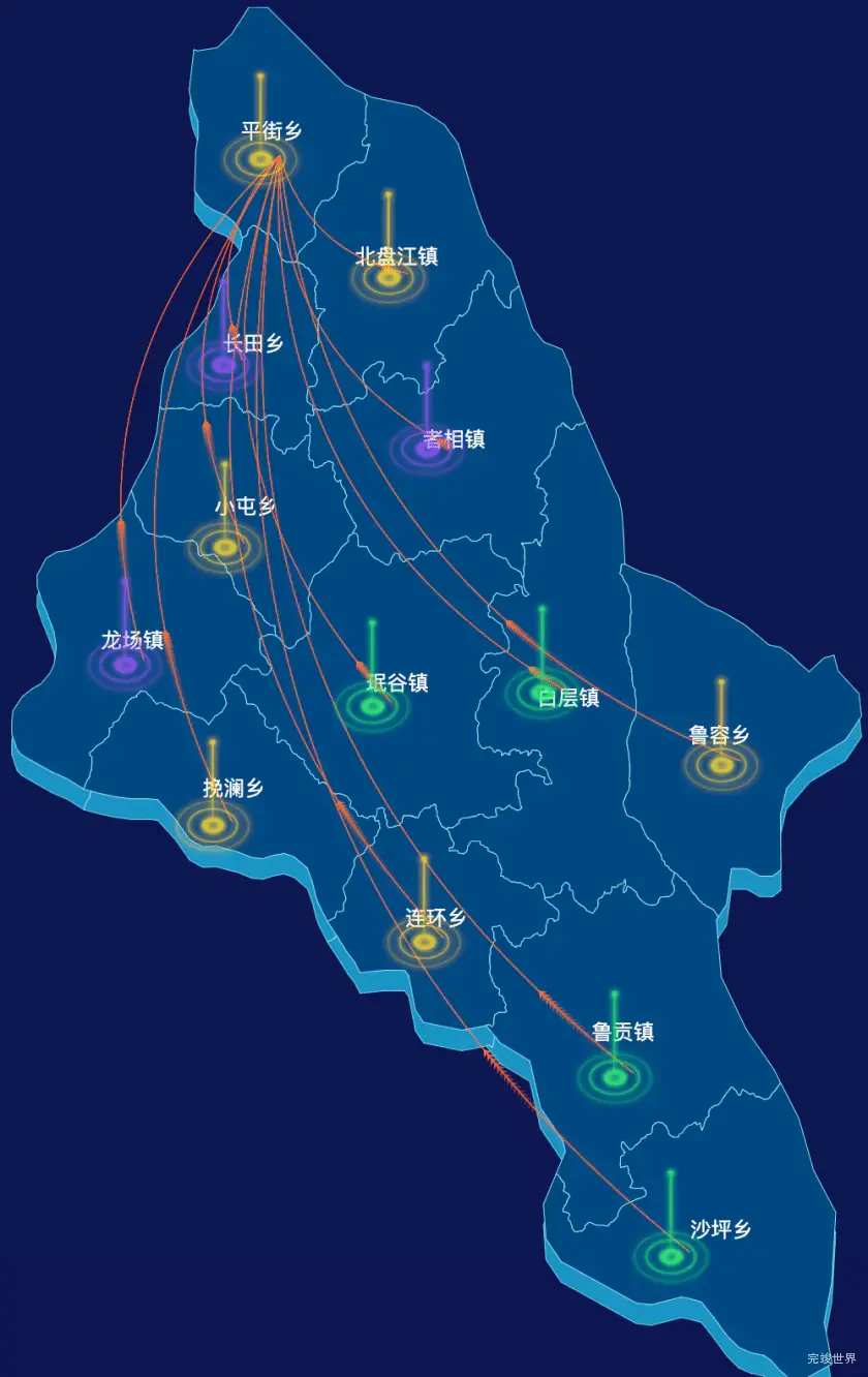 echarts黔西南布依族苗族自治州贞丰县geoJson地图飞线图