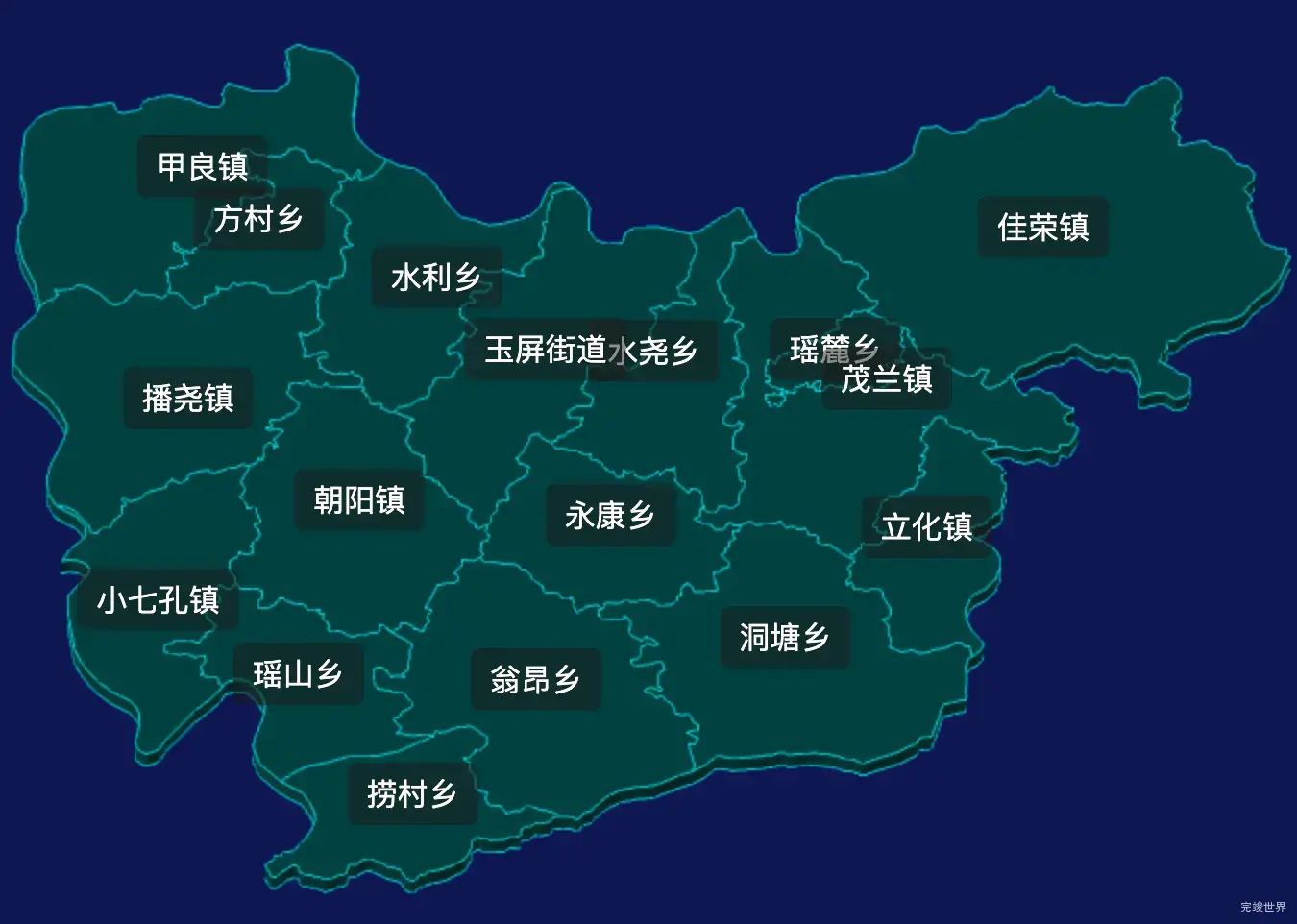 threejs黔南布依族苗族自治州荔波县geoJson地图3d地图自定义贴图加CSS2D标签