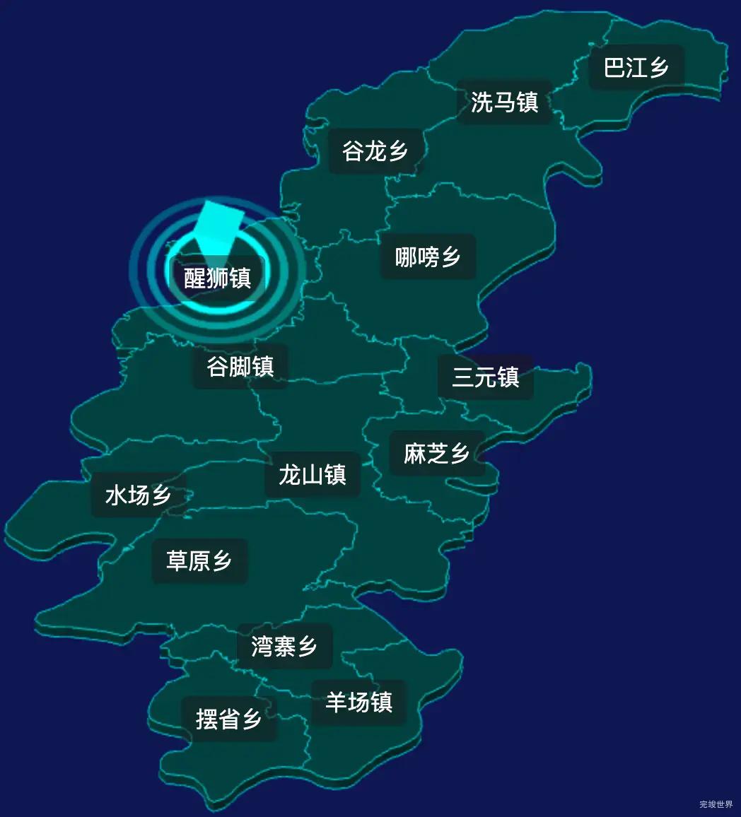 threejs黔南布依族苗族自治州龙里县geoJson地图3d地图CSS2D外加旋转棱锥