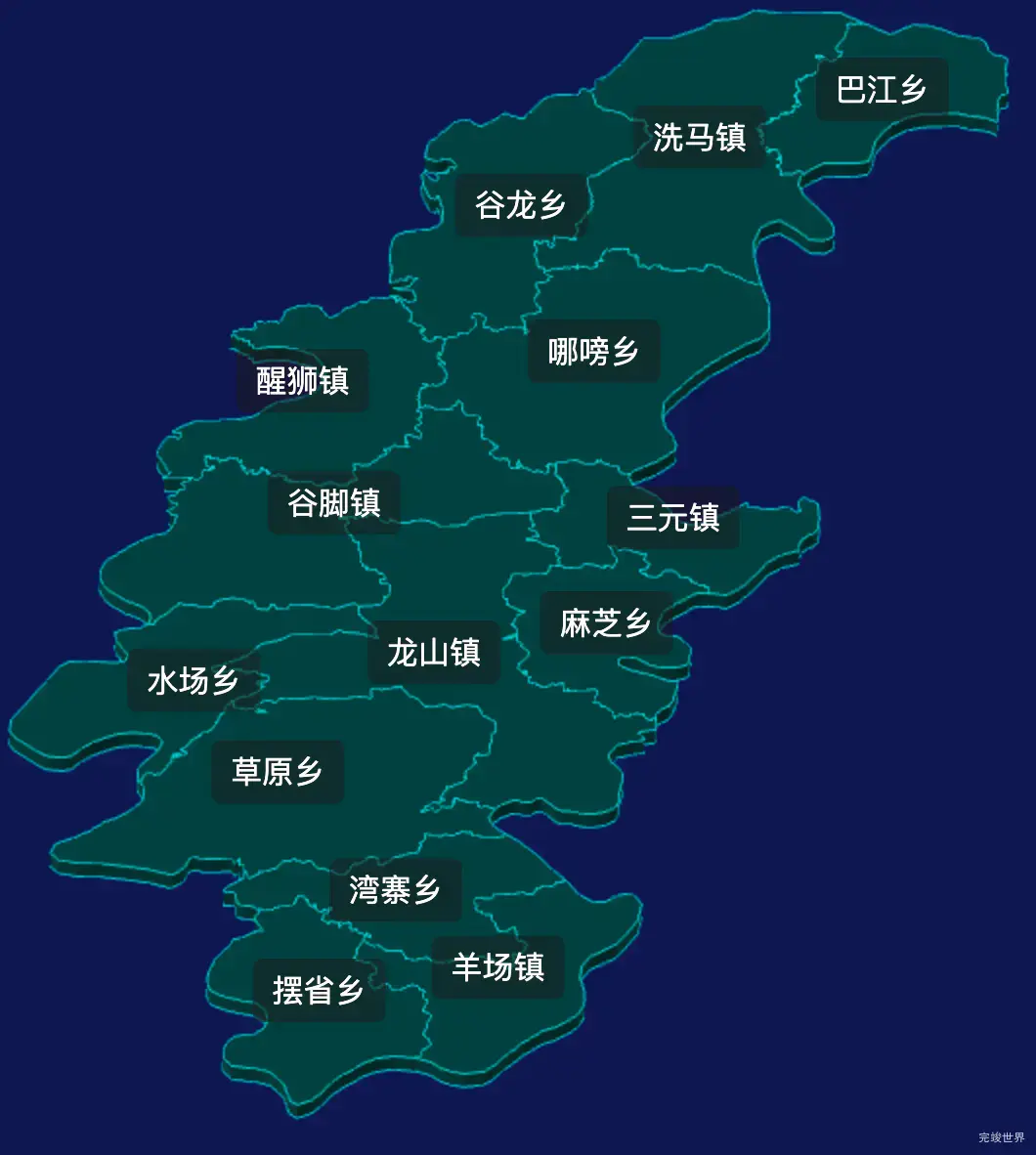 threejs黔南布依族苗族自治州龙里县geoJson地图3d地图css2d标签