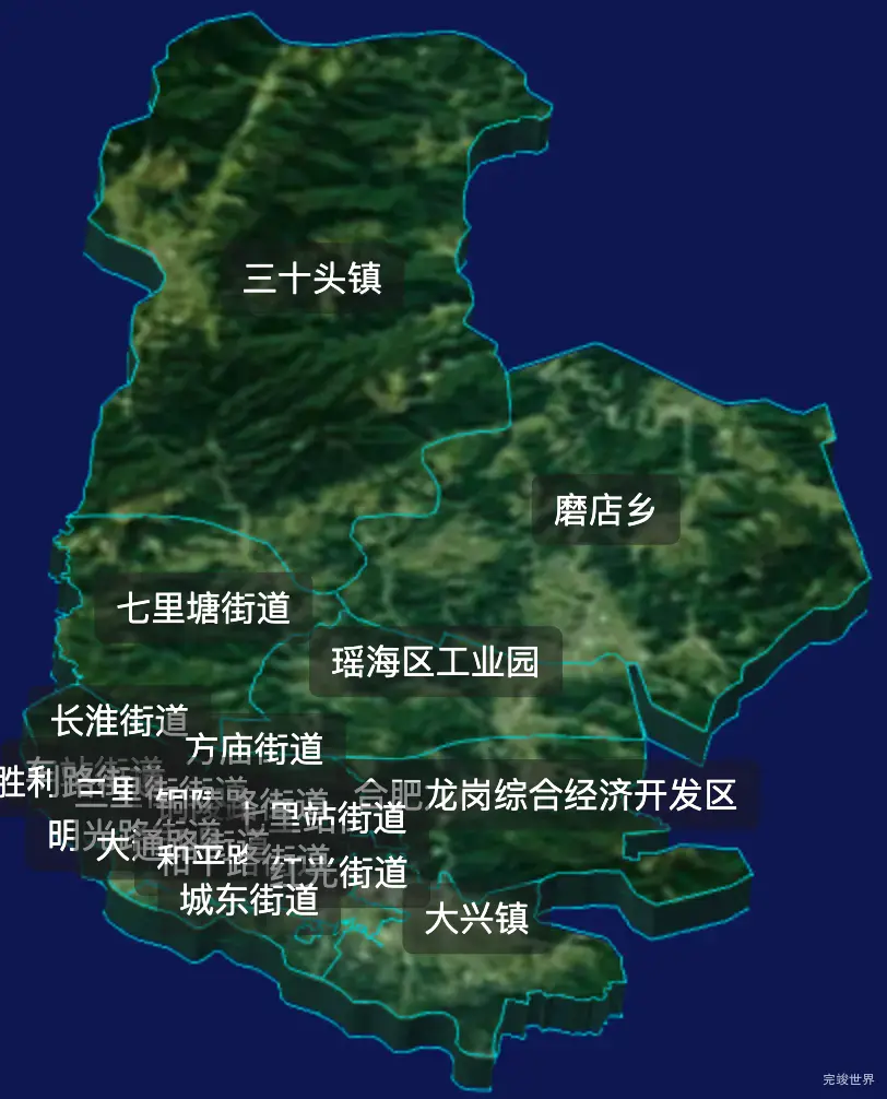 threejs合肥市瑶海区geoJson地图3d地图自定义贴图加CSS2D标签