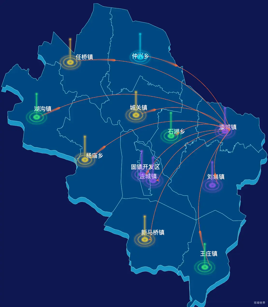 echarts蚌埠市固镇县geoJson地图飞线图