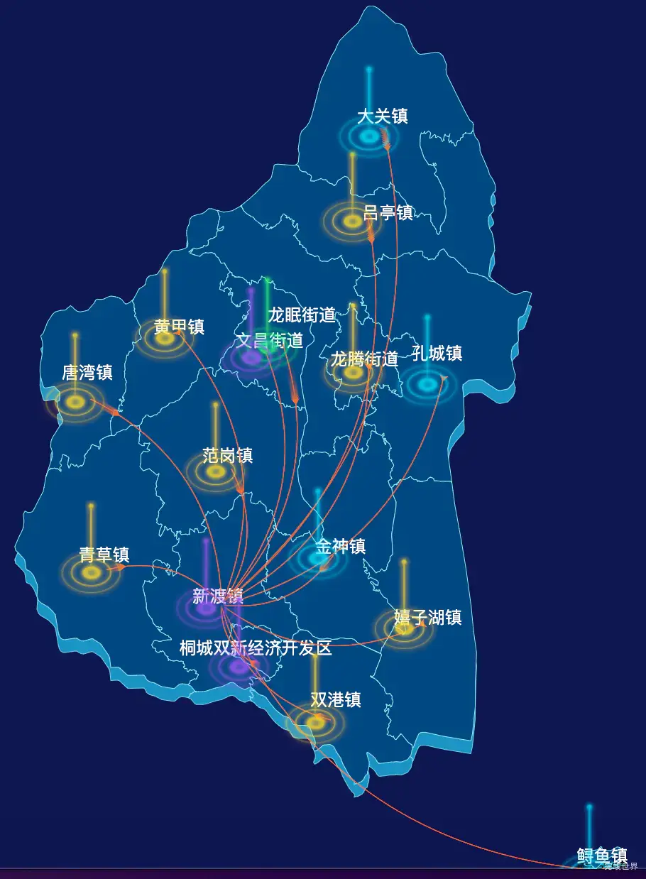 echarts安庆市桐城市geoJson地图飞线图