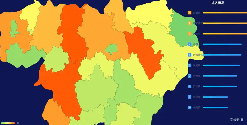 echarts滁州市定远县geoJson地图地图排行榜效果