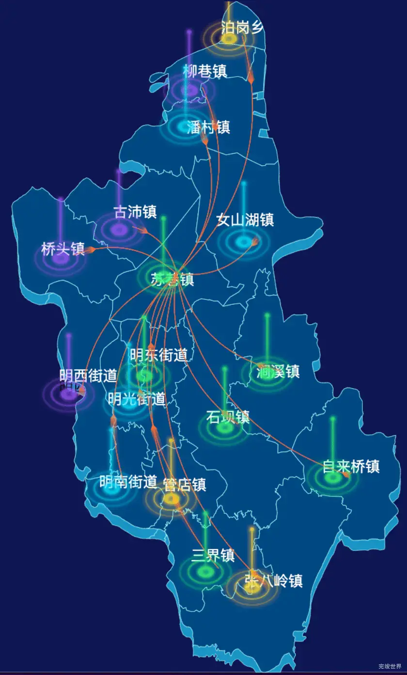 echarts滁州市明光市geoJson地图飞线图