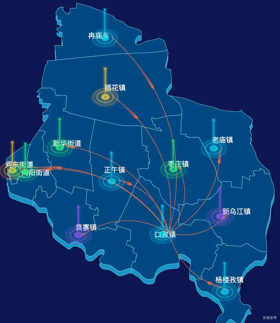 echarts阜阳市颍东区geoJson地图飞线图