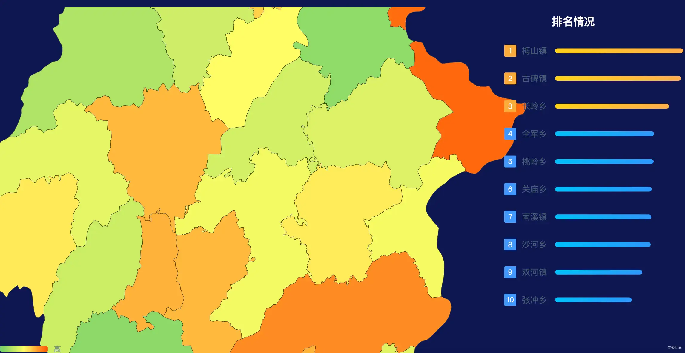 echarts六安市金寨县geoJson地图地图排行榜效果