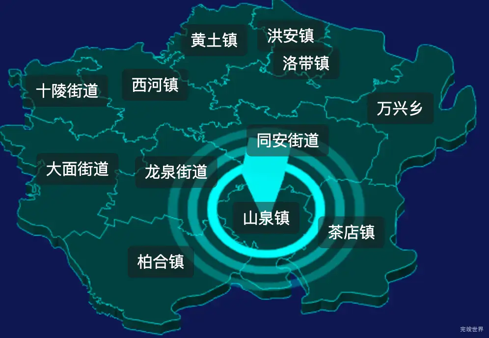 threejs成都市龙泉驿区geoJson地图3d地图添加旋转棱锥