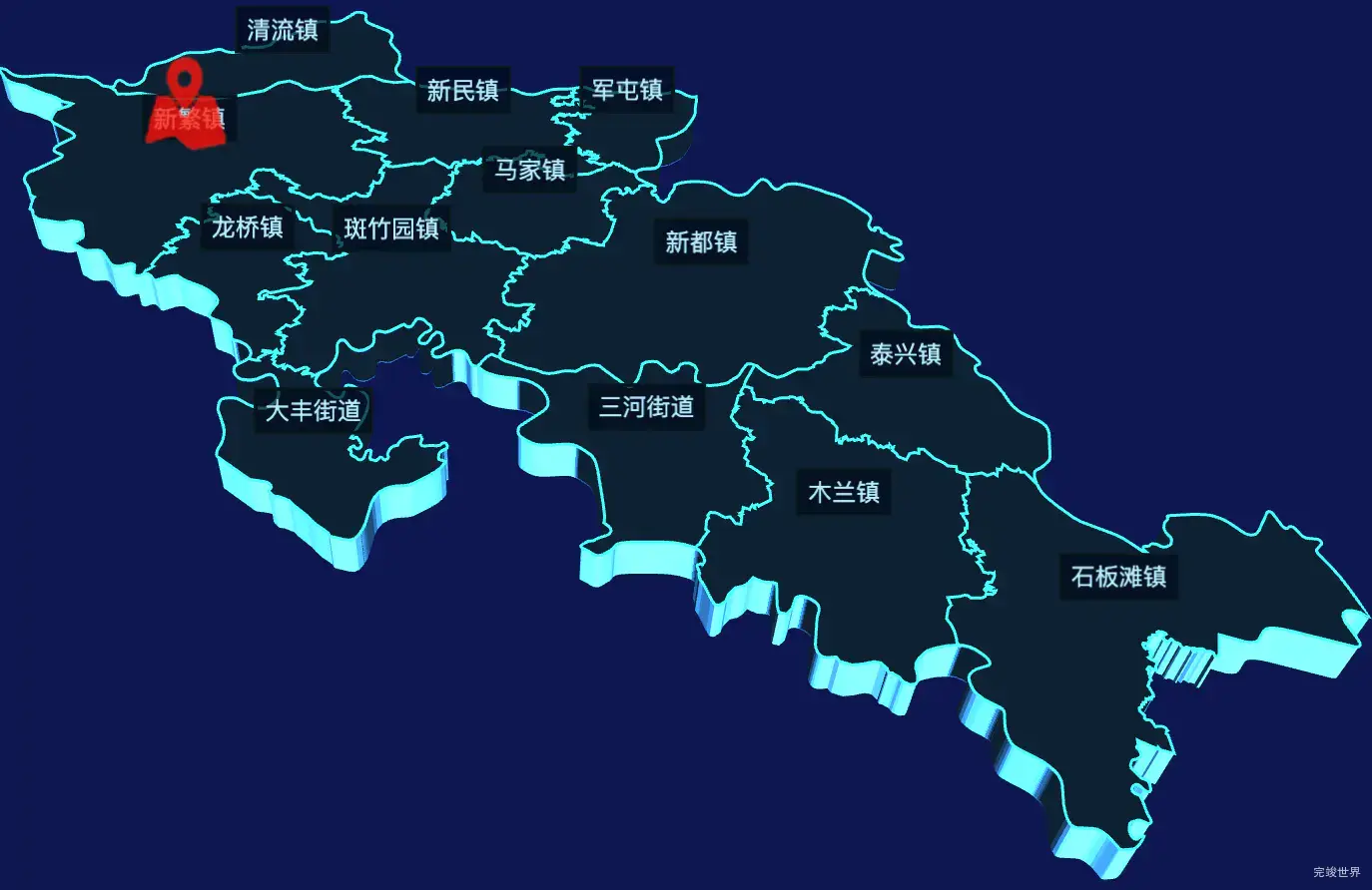 echarts成都市新都区geoJson地图3d地图自定义图标