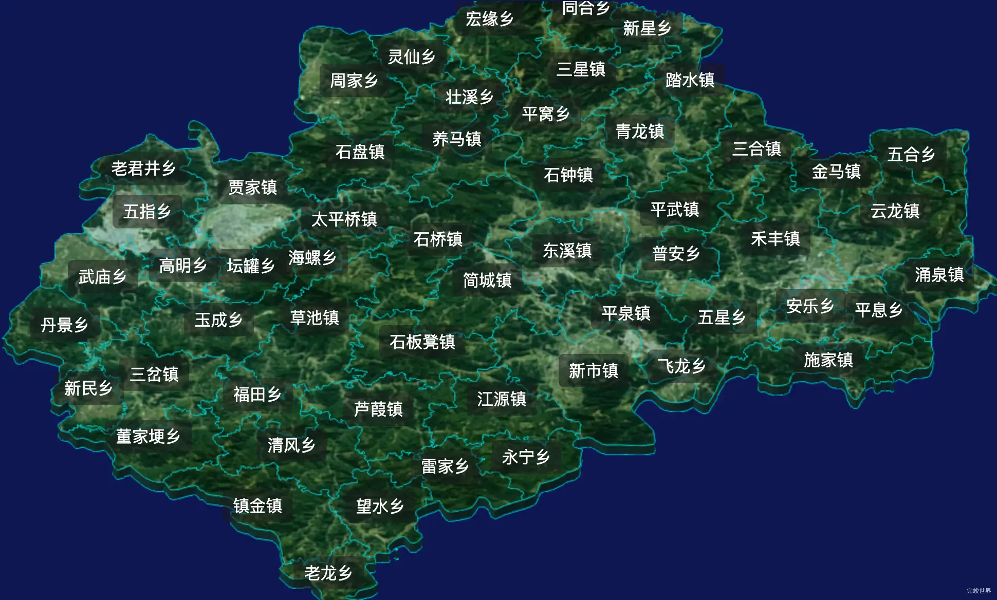 threejs成都市简阳市geoJson地图3d地图css2d标签