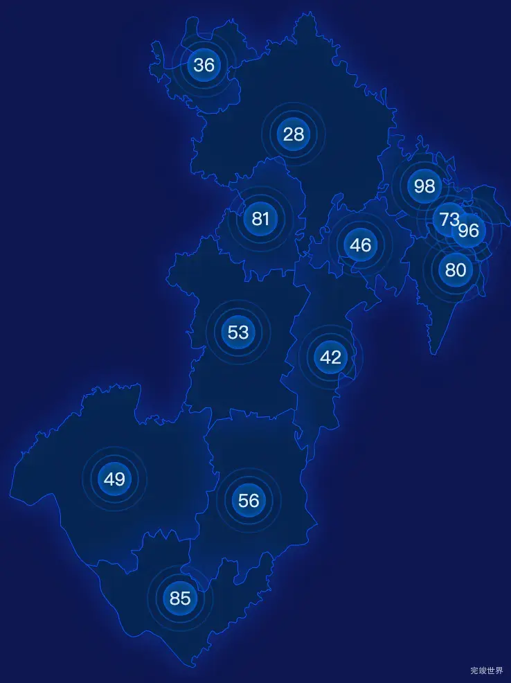 echarts自贡市贡井区geoJson地图圆形波纹状气泡图