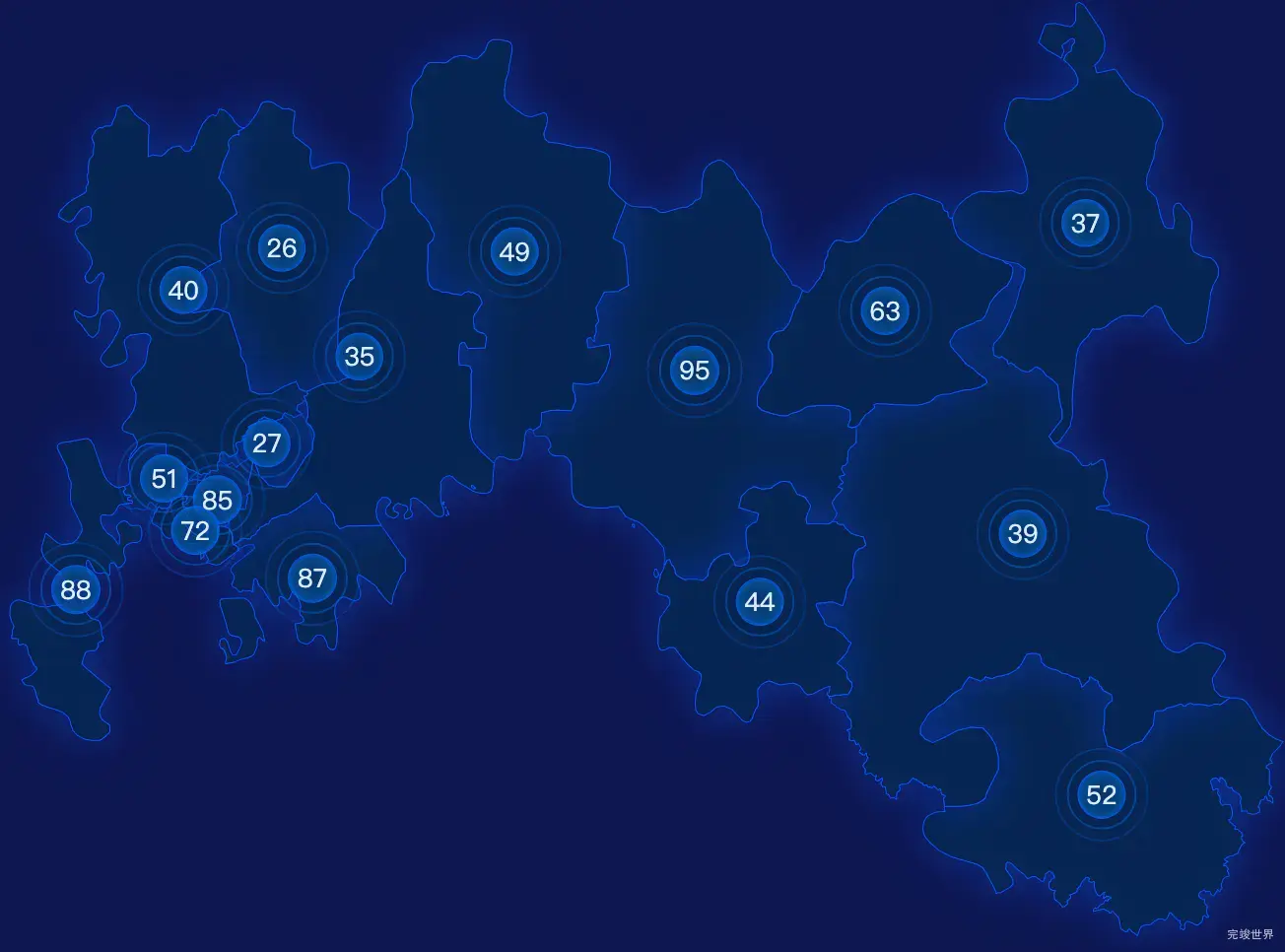 echarts自贡市大安区geoJson地图圆形波纹状气泡图