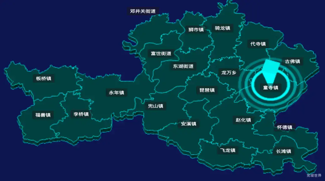 threejs自贡市富顺县geoJson地图3d地图css2d标签