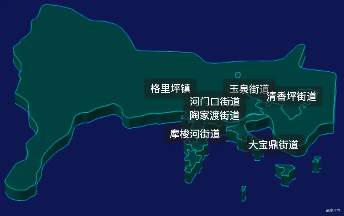 threejs攀枝花市西区geoJson地图3d地图css2d标签