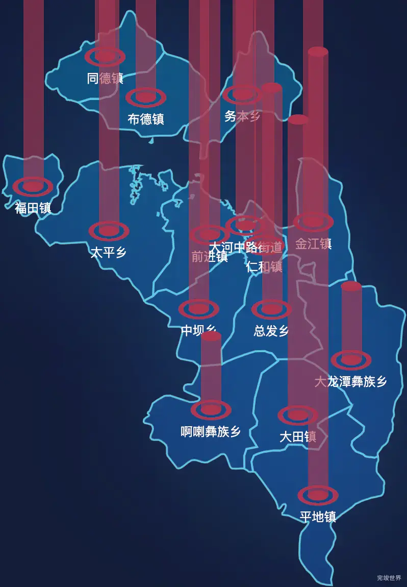 echarts攀枝花市仁和区geoJson地图添加柱状图