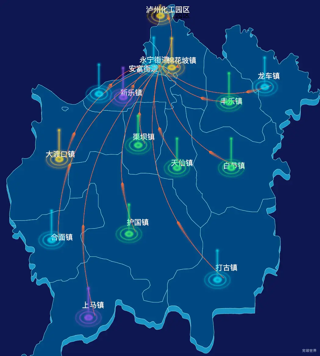 echarts泸州市纳溪区geoJson地图飞线图