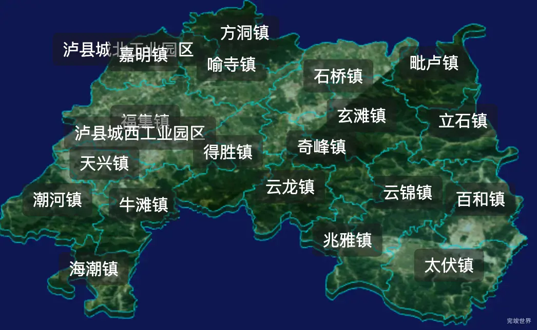 threejs泸州市泸县geoJson地图3d地图css2d标签