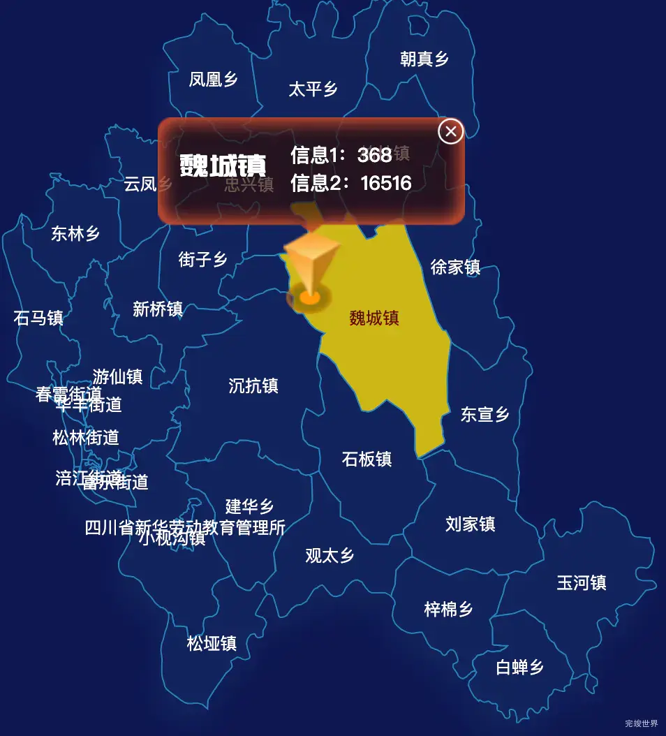 echarts绵阳市游仙区geoJson地图点击弹出自定义弹窗