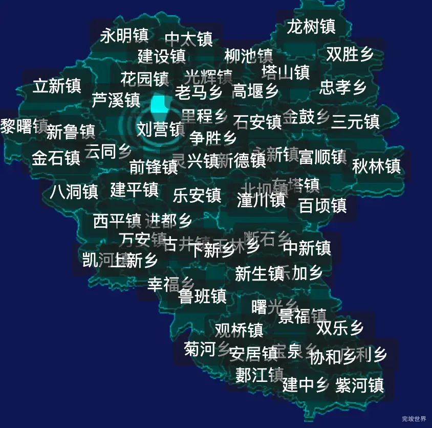 threejs绵阳市三台县geoJson地图3d地图CSS2D外加旋转棱锥